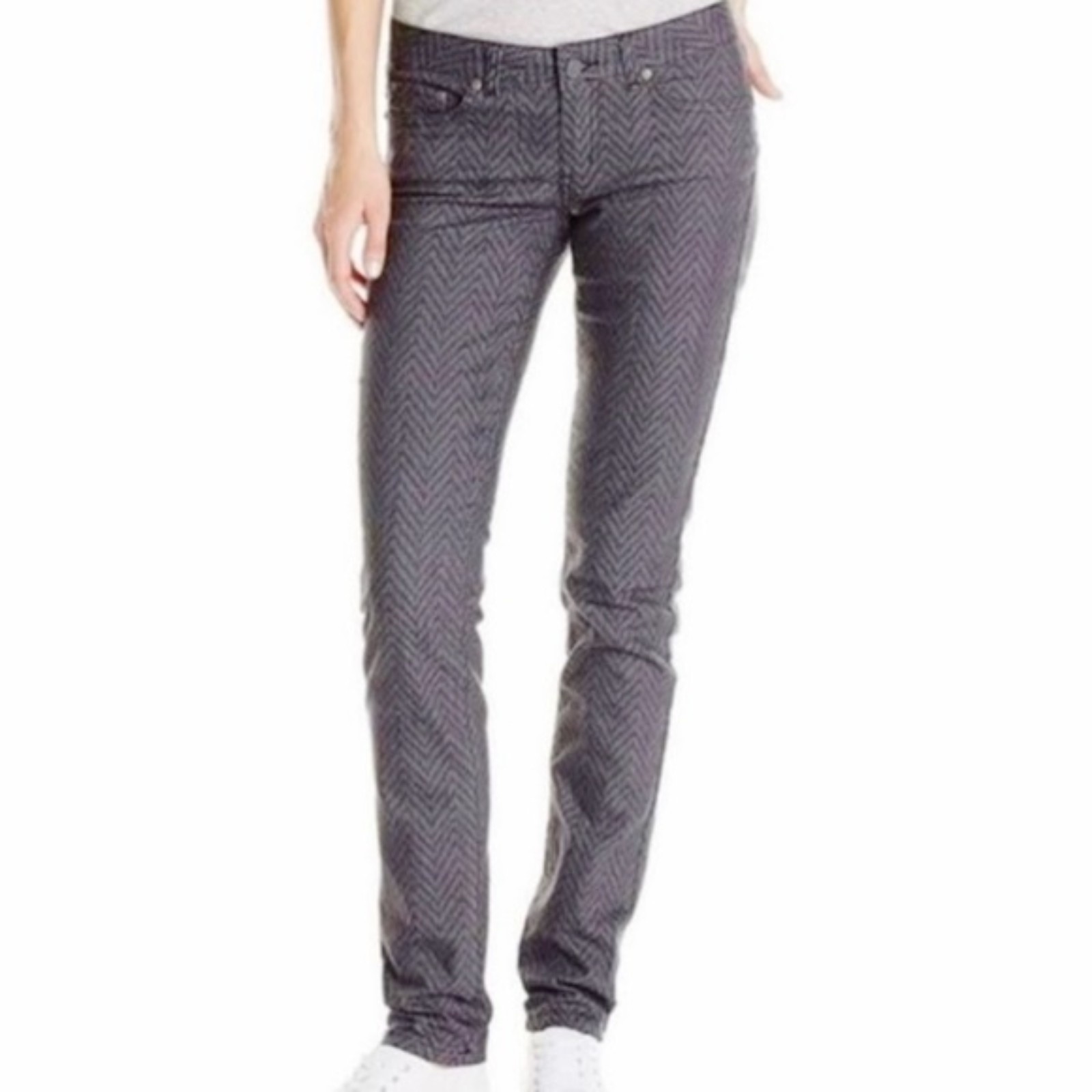 Prana Jeans Gray Chevron Low Rise Slim Straight Stretch Cotton Denim Size 6
